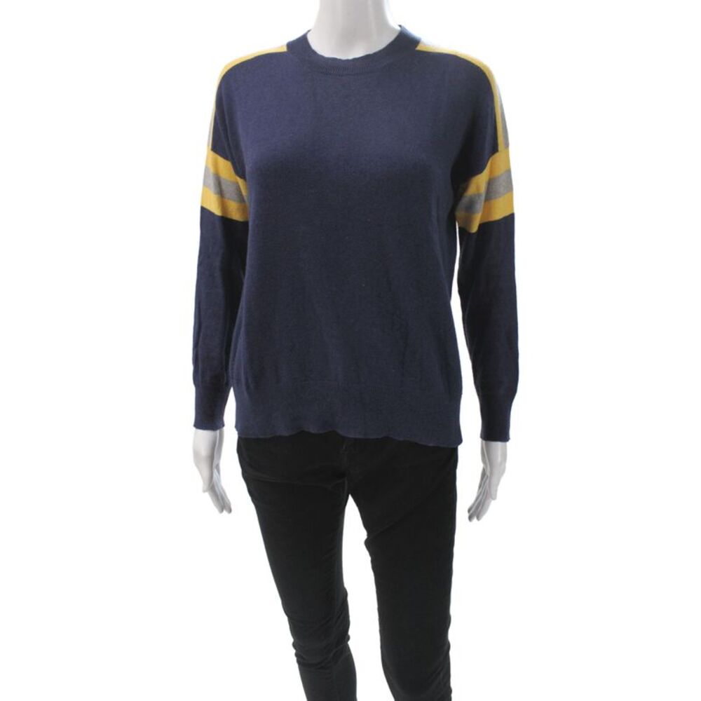 27 Miles Womens Cashmere Striped Crew Neck Pullover Sweater Blue Size XS